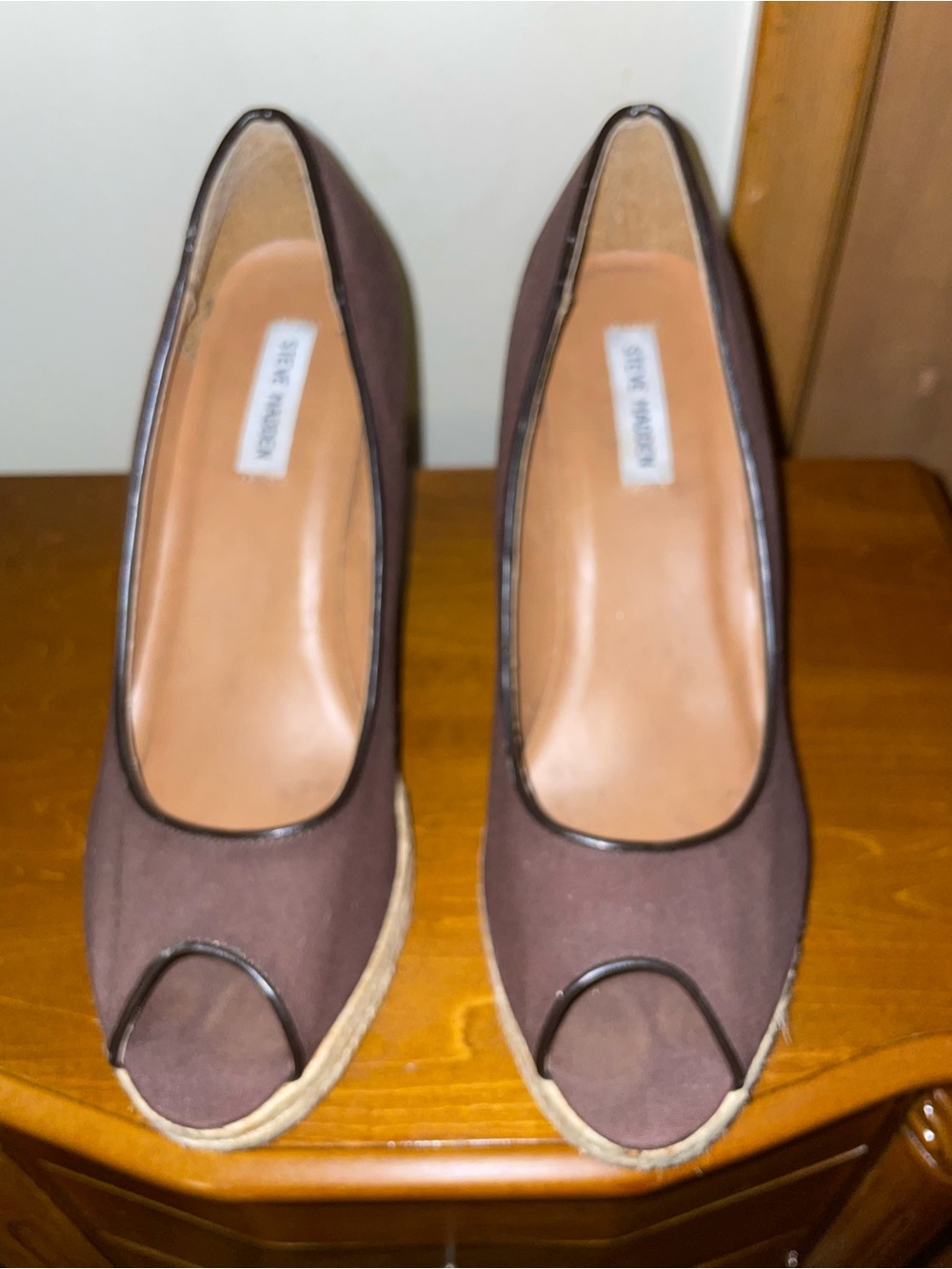 Steve Madden Brown Peep-Toe Espadrille Wedges